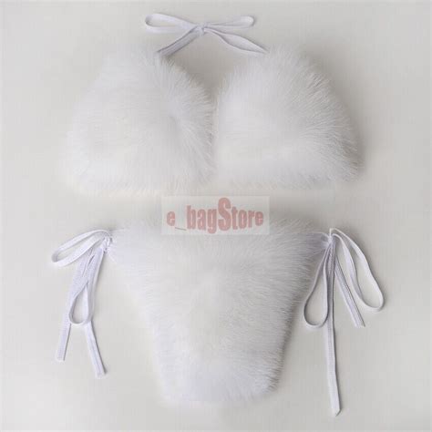 Women S Fluffy Real Fox Fur Bikini Bra Summer Beach Underwear Fluffy