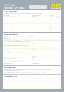 Fillable Online Nrc Ac Full Time BApplicationb Form Northern Regional