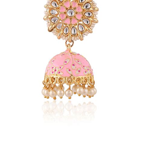 VIRAASI Pink Ethnic Handcrafted Meenakari Jhumka Earrings For Women And