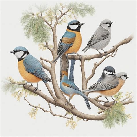 Premium AI Image | A drawing of birds on a tree with a tree in the ...