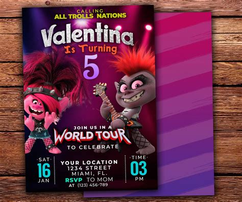 Trolls World Tour Birthday Invitation Etsy