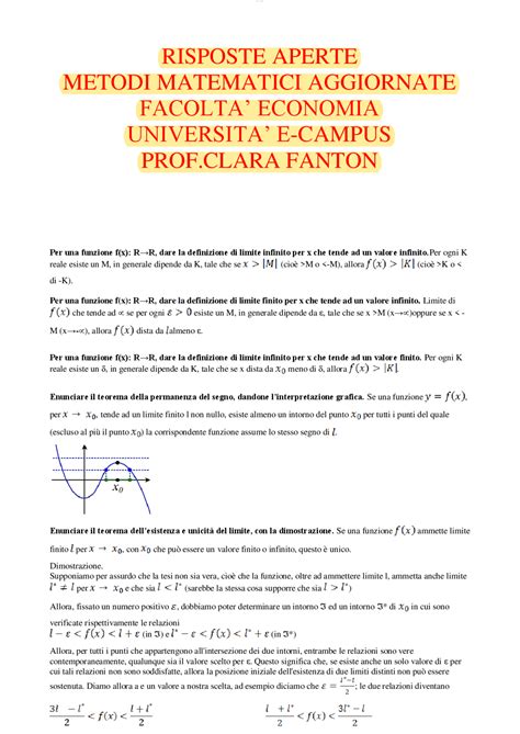 Risposte Aperte Metodi Matematici Aggiornate Uniecampus Panieri