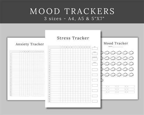 10 Pages Mood Tracker Printable Bundle Self Care Journal Mental Health Worksheet Mindfulness