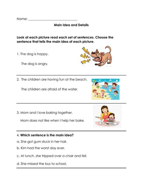 Main Idea Worksheet 3 Reading Activity Worksheets Library