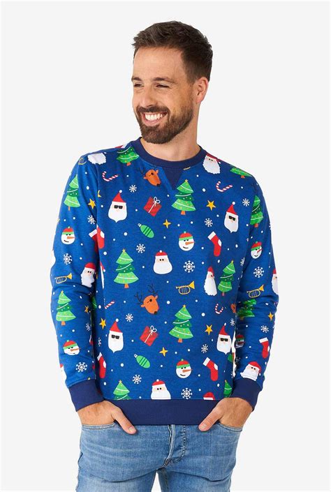 Festivity Blue Mens Christmas Sweater Opposuits