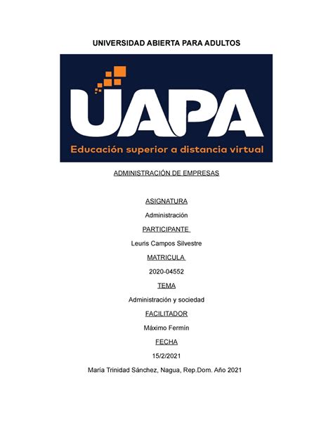 Tarea 5 Administracion Uapa Universidad Abierta Para Adultos AdministraciÓn De Empresas