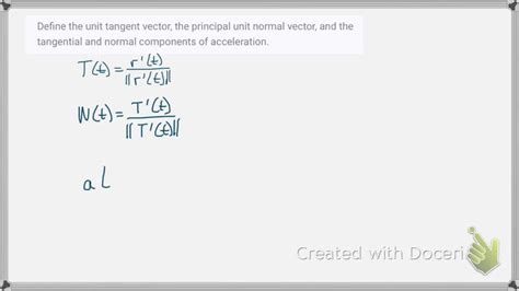 Solved Define The Unit Tangent Vector The Principal Unit Normal Vector