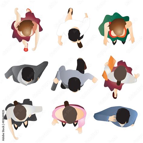 People Standing Top View Set 9 Vector Illustration Stock Vektorgrafik