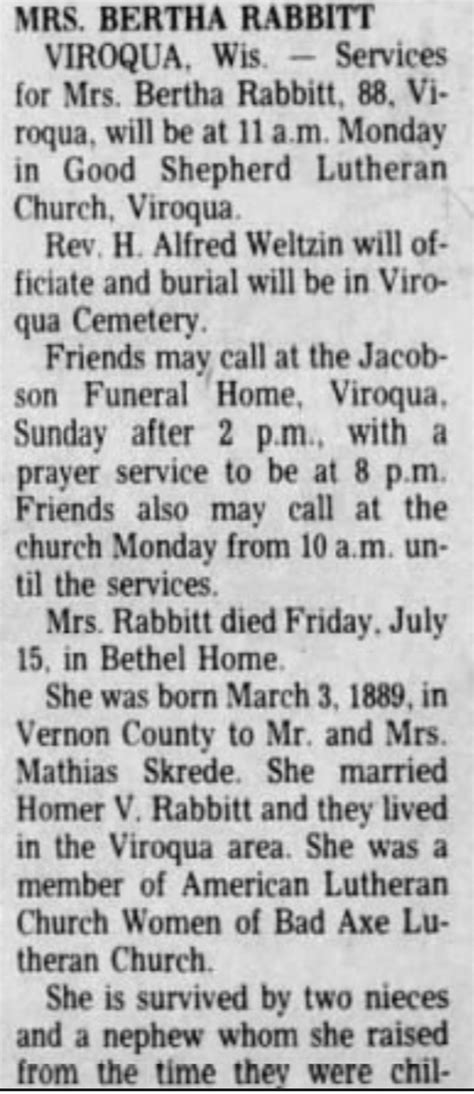 Bertha M Skrede Rabbitt Find A Grave Memorial