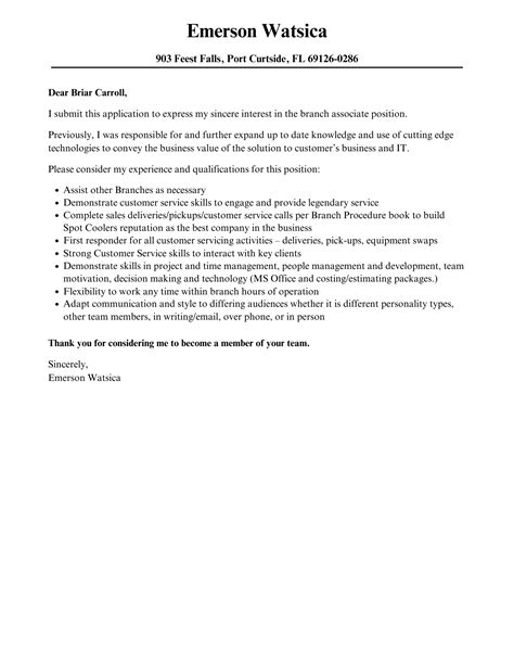 Branch Associate Cover Letter Velvet Jobs