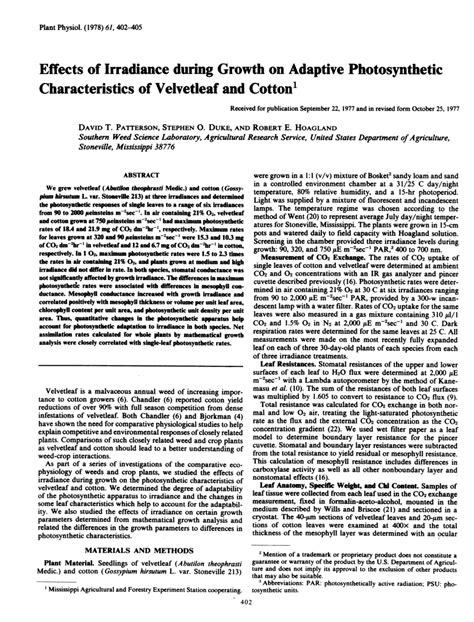 Pdf Effects Of Irradiance During Growth On Adaptive Photosynthetic