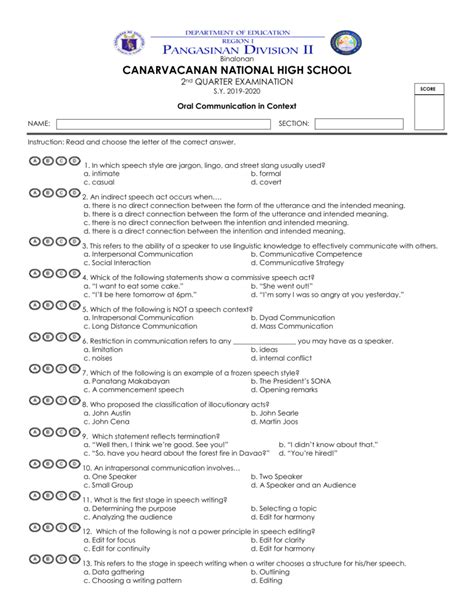 Oral Com 2nd Quarter Exam Pdf Free