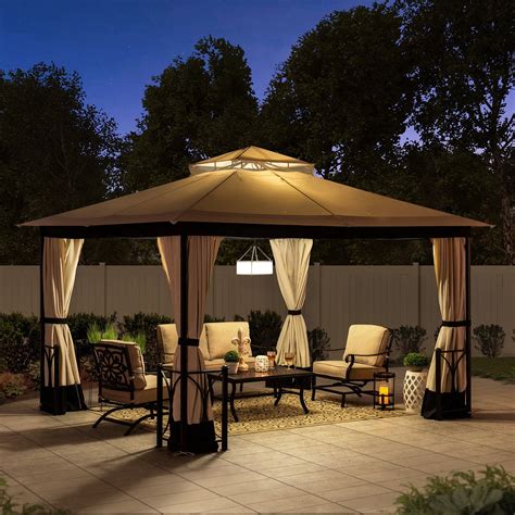 Sunjoy Hip 11 X 13 Ft 2 Tier Fabric Top Steel Gazebo Beige Walmart Com