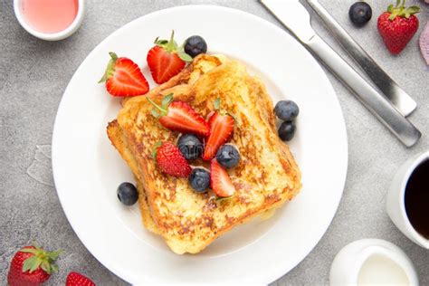 French Toast With Berries Blueberries Strawberries And Sauce