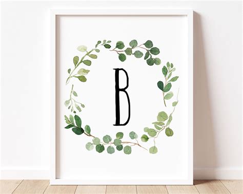 Letter B Monogram Printable Wall Art Watercolor Greenery - Etsy