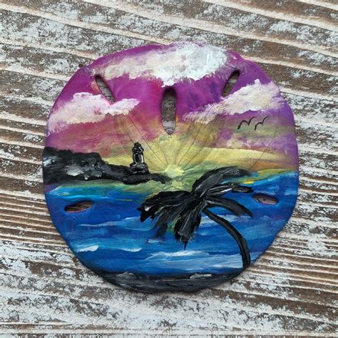 Painted Sand Dollar Beach Scene Etsy