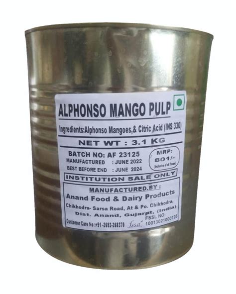 Yellow Kg Alphonso Mango Pulp For Bakery Packaging Type Tin At Rs