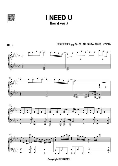 Bts I Need U Hard Version By Minibini Sheet Music