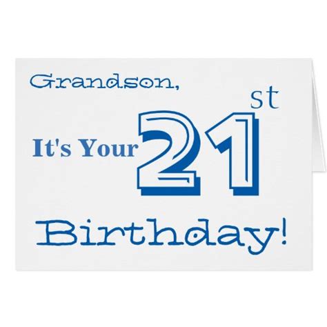 Grandsons 21st Birthday Greeting In Blue And White Card Zazzle