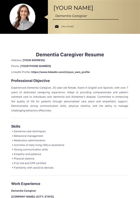Free Dementia Caregiver Resume Template To Edit Online