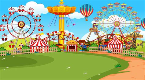 A Scene Of Fun Fair On Green Lawn 669018 Vector Art At Vecteezy