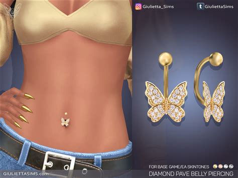 The Sims Resource EA Skintones Diamond Pave Butterfly Belly Piercing