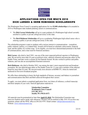 Fillable Online Washington Wnc Scholarships Application Form