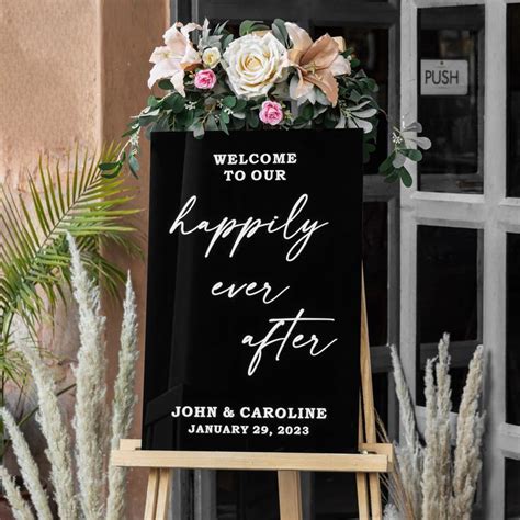 Happily Ever After Welcome Sign Black Acrylic Sign Modern Wedding