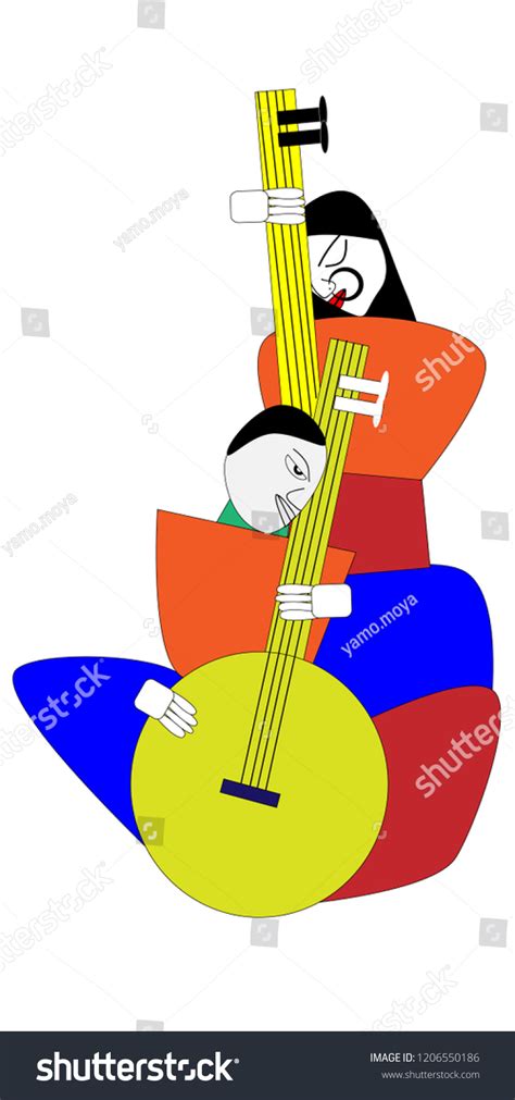 Men Woman Playing Tambura Instrument Illustration Stock Vector (Royalty ...