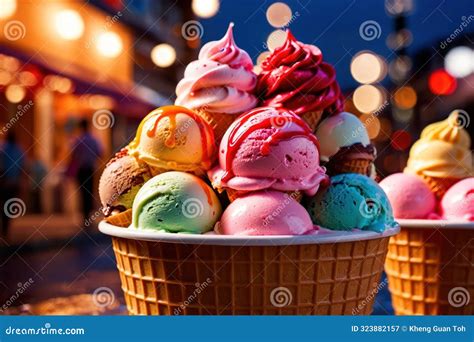 Big Colorful Rainbow Ice Cream In Cone Stock Illustration