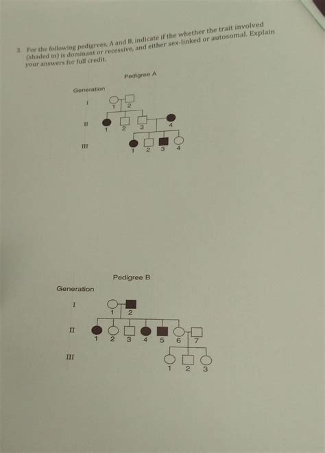 Solved For The Following Pedigrees A And B Indicate If Chegg