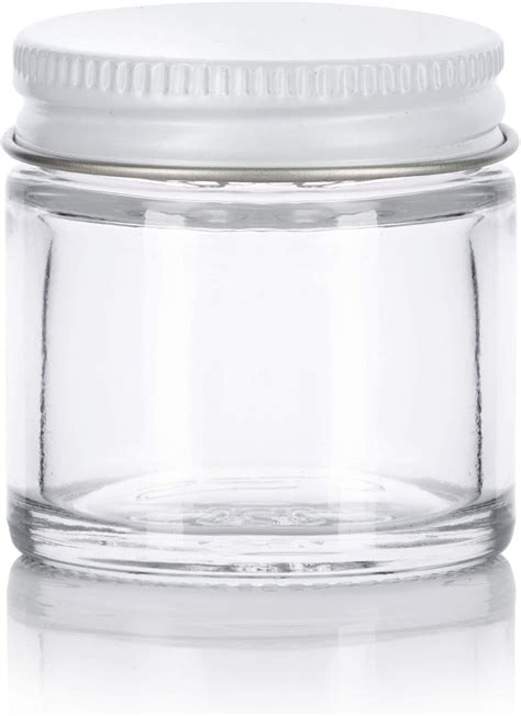 1 Oz 30 Ml Clear Thick Glass Straight Sided Jar With White Metal Airtight Lid 12 Pack