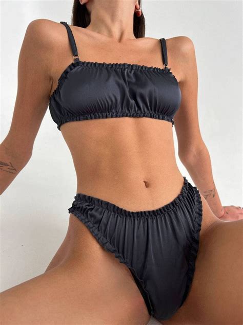 Graphite Silk Lingerie Set Luxury Lingerie Set Intimate Lingerie Silk Bodice Thong Silk