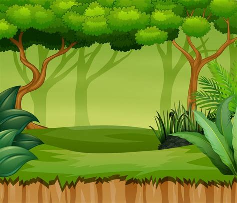 Paisaje De Bosque De Dibujos Animados Con Plantas Y Rboles Vector