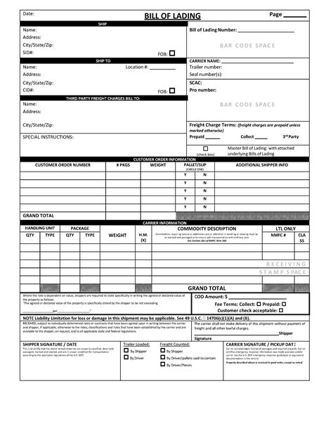 Bill Of Lading X COMMODITY DESCRIPTION LTL ONLY QTY TYPE QTY TYPE