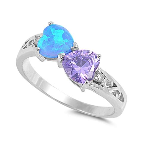 Choose Your Color Heart Simulated Amethyst Blue Simulated Opal Promise