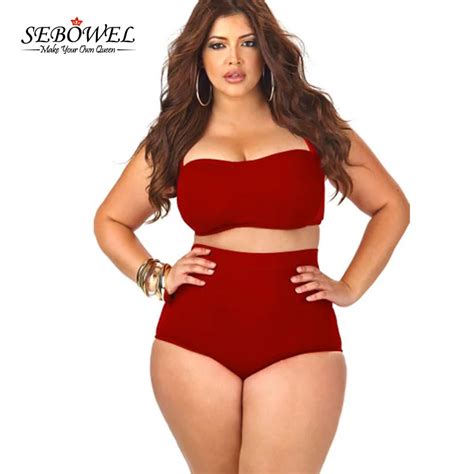 SEBOWEL Sexy Plus Size Swimwear Womens High Waist Bikini Set 2019