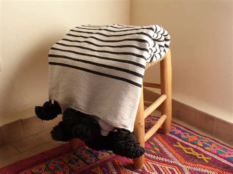 Moroccan Pom Pom Blankets With Tassels Throw Blankets Striped Etsy