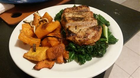 Seared Pork Chops With Sauteed Kale And Roasted Butternut Squash Pop Culture Uncovered