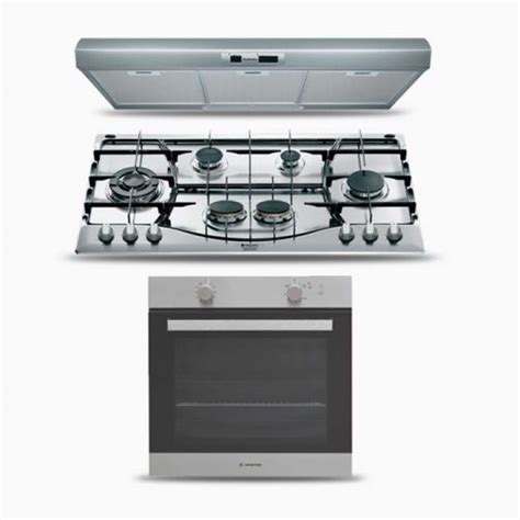 Ariston Built-In Gas Hob 90cm 6 Burners and Gas Oven 60 cm Electric Grill and Hood Classic 90 cm ...