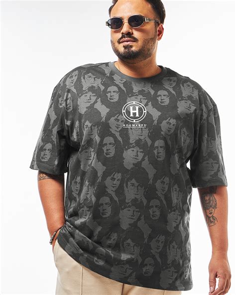 Buy Men S Grey Black All Over Printed Oversized Plus Size T Shirt