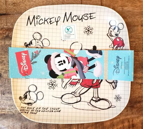 Disney Sketchbook Mickey Mouse Christmas Bamboo Dinner Plates Set Of