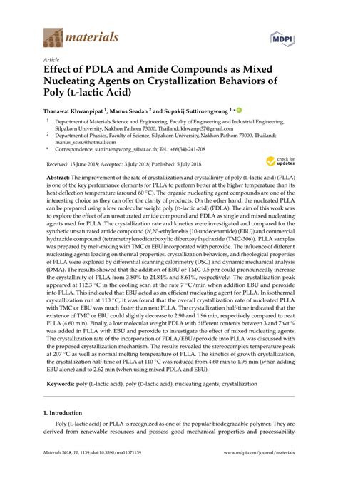 PDF Effect Of PDLA And Amide Compounds As Mixed Nucleating Agents On