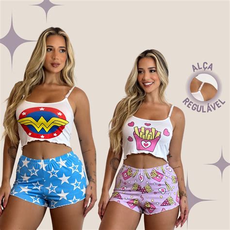 Kit C Pijama Virginia Cropped Ondinha Shortdool Verao Baby Doll