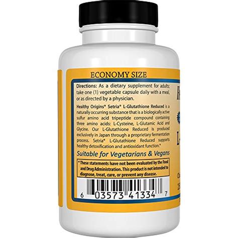 Healthy Origins L Glutathione Natural Multi Vitamins 250 Mg Reduced