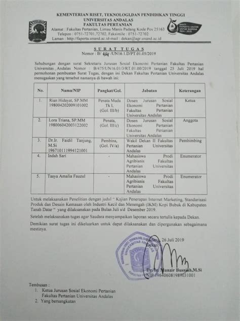 Surat Tugas Penelitian Rdp Document Repository Universitas Andalas