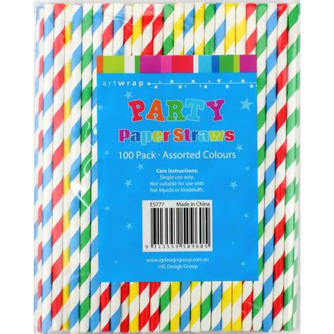 Assorted Coloured Striped Paper Straws Bulk Pack Of 100 Discount