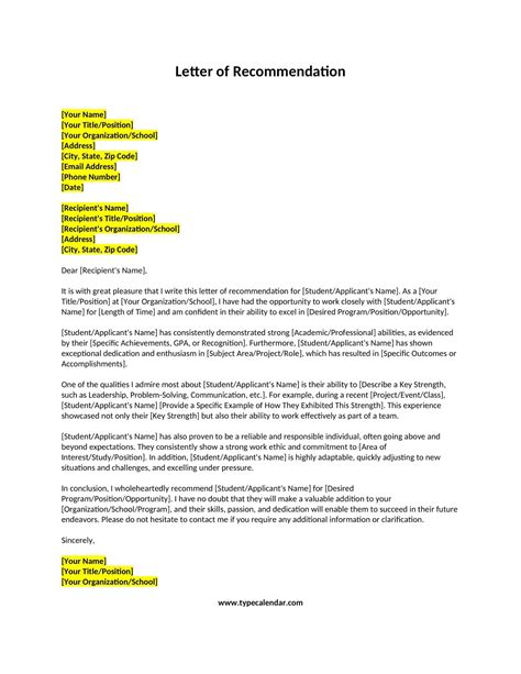 Free Printable Letter Of Recommendation Templates Student Employee