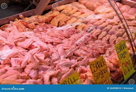 Closeup High Angle Shot Of Raw Chicken Meat Displayed At A Butcher Shop