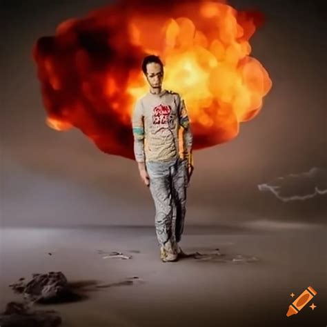 Sheldon Cooper With Atomic Explosion Behind Him On Craiyon